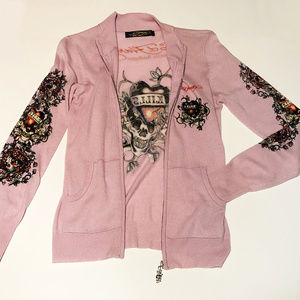 💸SOLD💸 Crystals/Tattoo Pink Zip Sweater Cardigan